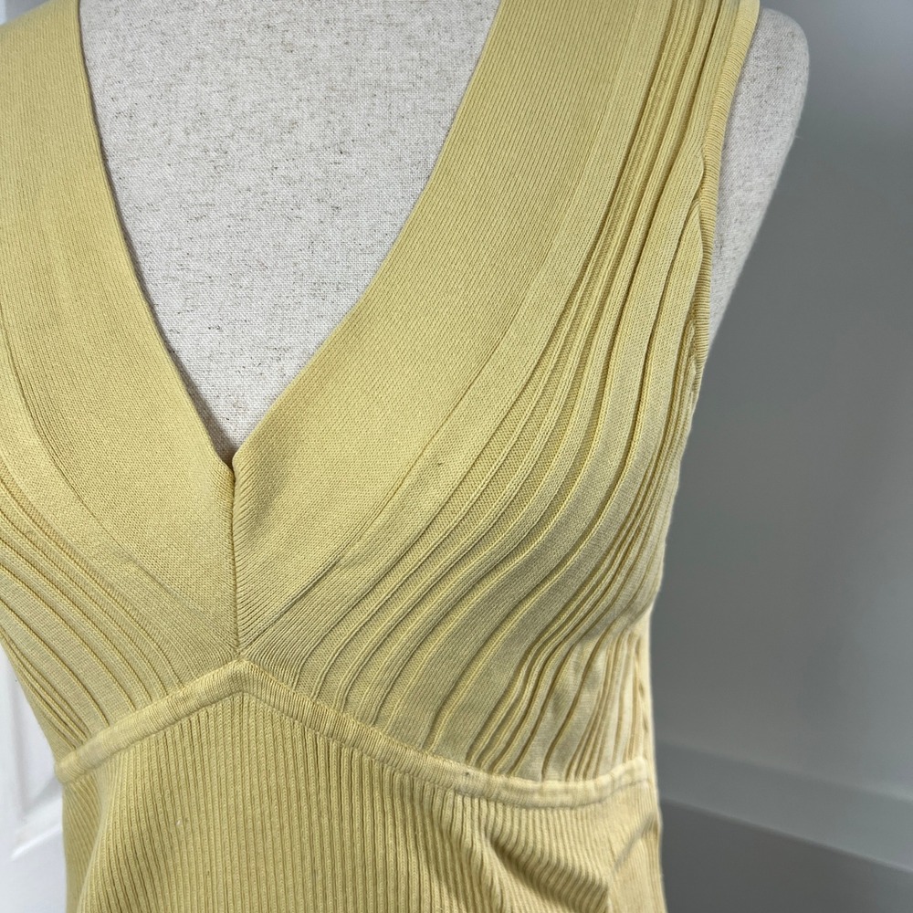 Studio 1940 Womens L Yellow Ribbed Knit V Neck Empire Waist Tank Top Y2K Cotton - Picture 3 of 7